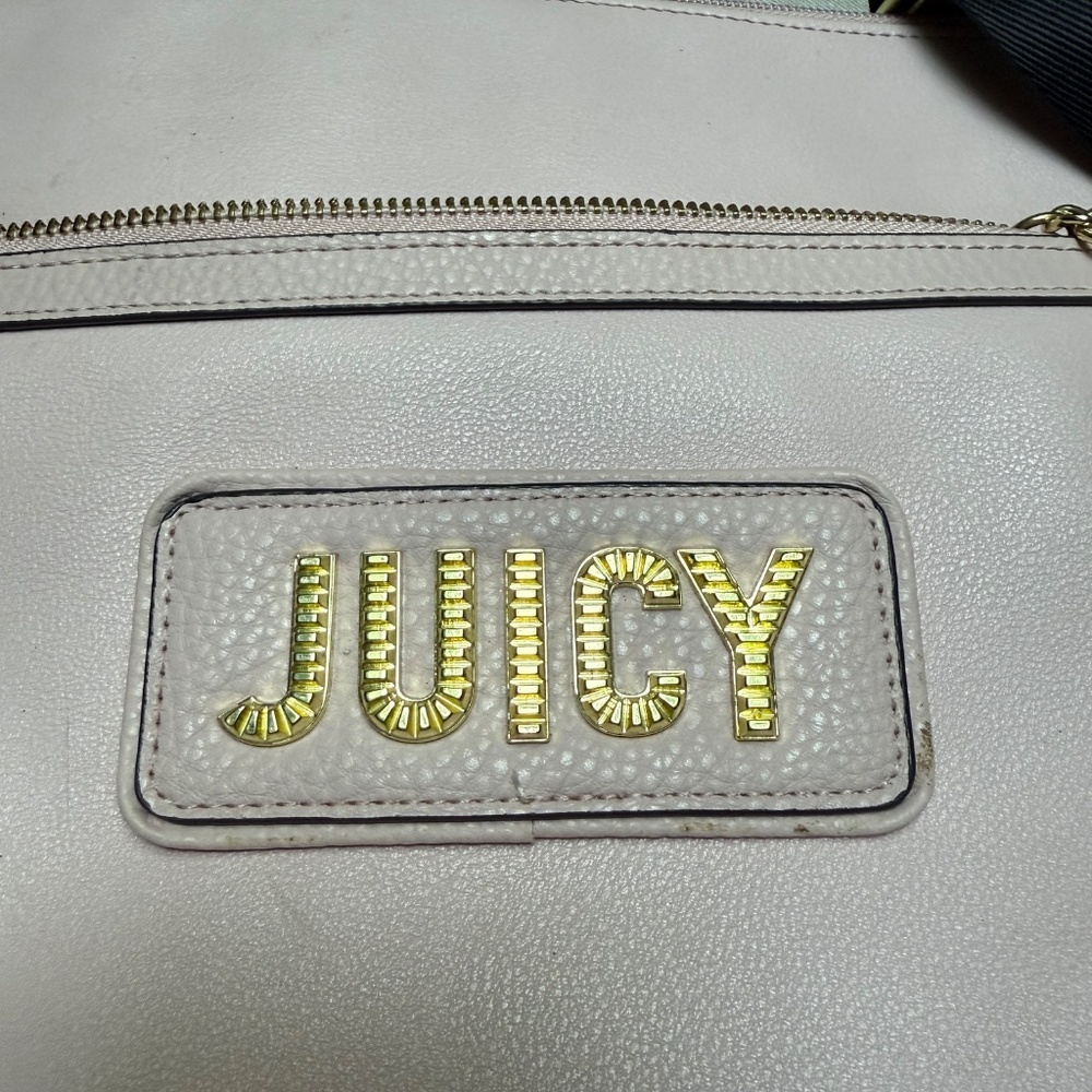 Juicy Couture Crossbody Purse Pink Black Faux Leather Logo Strap Messenger - Picture 4 of 14